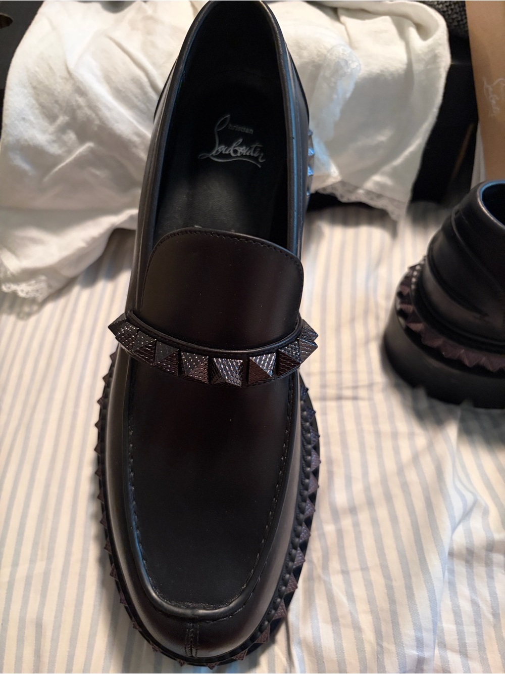 Christian Louboutin Black Leather Studded Penny Loafers